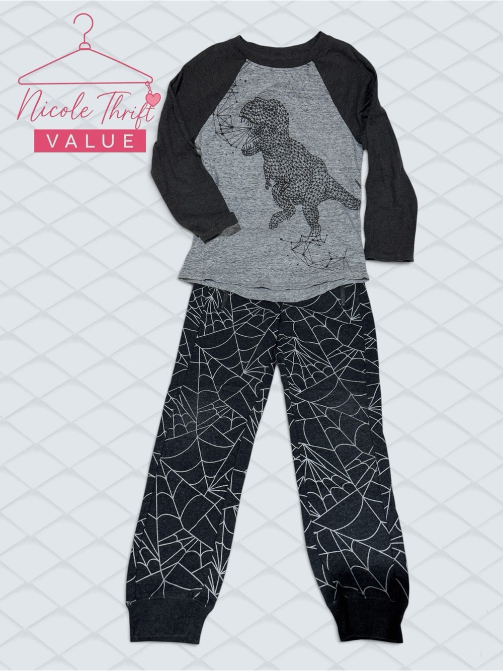 Cat & Jack Boys 6/7 Dinosaur Spiderweb Top & Jogger Pants Set VALUE